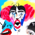 Surreal illustration of clown woman screaming