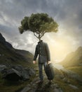 Surreal illustration of a tree-headed man