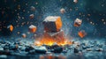 Exploding ice cube in a surreal and vibrant scene Royalty Free Stock Photo