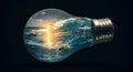 A surreal image featuring a large, transparent light bulb encapsulating a dynamic