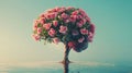 A Surreal Image Of A Flowering Tree With A Brain-Like Structure At Its Base, Calmly Resting On Tranquil Water. Evokes Feelings Of Royalty Free Stock Photo