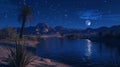 A surreal image of a peaceful desert oasis at night offering a refreshing and restorative sleep ast the quiet solitude