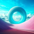 a surreal image of a pink and blue wave