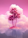pink palm trees on a small island in sea. Generative AI