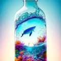 surreal image of the psychedelic ocean inside a glass bottle. Royalty Free Stock Photo