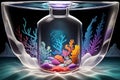 surreal image of the psychedelic ocean inside a glass bottle. Royalty Free Stock Photo