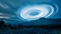 Swirling light vortex above mountain landscape, ai generated Royalty Free Stock Photo