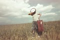 Surreal image of young boy making a trip over time Royalty Free Stock Photo