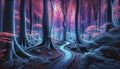 Surreal Infrared Forest with Winding Path