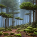 A surreal interpretation of a forest, with twisted trees and strange creatures lurking in the shadows2, Generative AI
