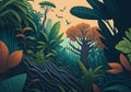 Surreal Jungle Landscape Illustration: Immerse Yourself in a Dreamlike Wilderness. Royalty Free Stock Photo