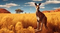 Surreal Kangaroo Grazing In Orange Field - 3d Landscape Art