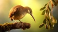 Surreal Kiwi: Bokeh Panorama Of A Brown Bird Perched On A Branch