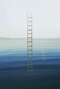 Surreal ladder coming out of the sea that goes up to the sky