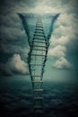 Surreal ladder rises up into the sky in a silent sea landscape Royalty Free Stock Photo