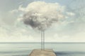 Surreal ladder rises up into the sky in a silent sea view Royalty Free Stock Photo