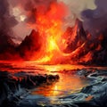Surreal landscape engulfed in a torrential eruption