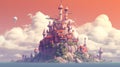 A surreal landscape with a floating castle. Fantasy concept , Illustration painting