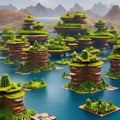 A surreal landscape of floating islands, adorned with whimsical structures and fantastical elements1, Generative AI Royalty Free Stock Photo