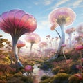 Surreal Landscape with Giant Luminous Seed Pods