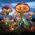 Surreal Landscape with Giant Luminous Seed Pods