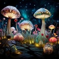 Surreal Landscape with Giant Luminous Seed Pods