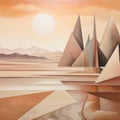 Surreal Landscape Painting: Mountains At Sunrise In Muted Tones