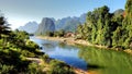 Surreal landscape by the Song river at Vang Vieng, Lao