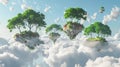 Surreal Landscape with Trees and Cloud Islands . Generative Ai Royalty Free Stock Photo
