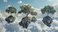 Surreal Landscape with Trees and Cloud Islands . Generative Ai Royalty Free Stock Photo