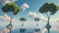 Surreal Landscape with Trees and Cloud Islands . Generative Ai Royalty Free Stock Photo