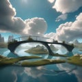 A surreal landscape where floating islands are connected by whimsical bridges, surrounded by fluffy clouds2 Royalty Free Stock Photo