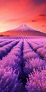 Surreal Lavender Field At Sunset With Mt. Fuji - Vivid 3d Landscape Art