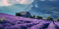 Surreal Lavender Fields, Enchanted Cottages Scene, High Resolution Magic, generative ai