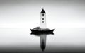Surreal lighthouse on a boat in calm waters with reflection Royalty Free Stock Photo