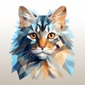 Surreal Low Poly Cat Portrait In Light Sky-blue And Dark Amber