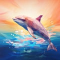 Surreal Low Poly Dolphin Portrait In Colorful Cubism Style Royalty Free Stock Photo