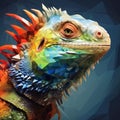 Surreal Low Poly Iguana Portrait: Colorful Geometrical Illustration