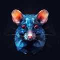Surreal Low Poly Rat Portrait Vector Illustration In Blue