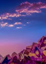 Surreal macro photo of amethyst crystals and evening sky Royalty Free Stock Photo