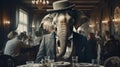 Surreal Mafia Elephant Portrait In Vintage Cinematic Style