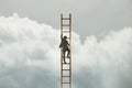 Surreal man tries to reach the sky with a ladder, concept is business and succes Royalty Free Stock Photo