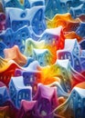 Surreal Melting Snowy Houses in rainbow colors