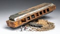 Surreal Miniature Scene - Workers and a Harmonica Train Royalty Free Stock Photo