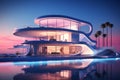 surreal, minimalist architecture with a stark and futuristic design, illuminated by ethereal, neon lighting.