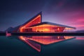 surreal, minimalist architecture with a stark and futuristic design, illuminated by ethereal, neon lighting.