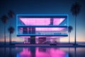 surreal, minimalist architecture with a stark and futuristic design, illuminated by ethereal, neon lighting.