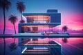 surreal, minimalist architecture with a stark and futuristic design, illuminated by ethereal, neon lighting