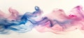Surreal misty composition delicate wisps of blue and pink smoke swirling on white backdrop. Generated AI