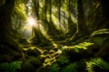 A surreal moonlit forest, where the soft glow